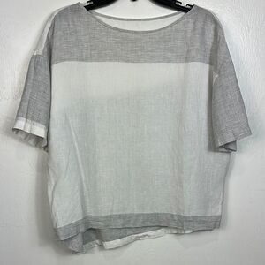 Gray And White Colorblock Short Sleeve Women's Top Blouse Size M/L